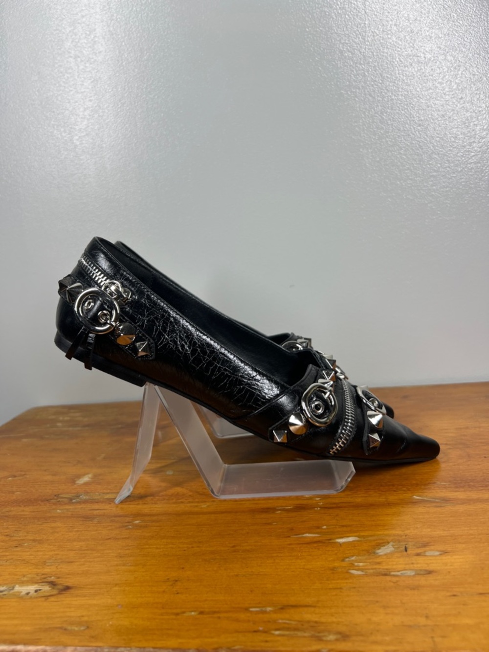 Jeffrey Campbell Black Studded Pointed Toe Zipper Pumps - Picture 2 of 10